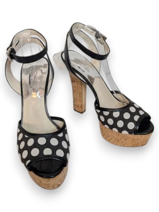 Michael Kors Shoes - Michael Kors Adria Polka Dots Ankle Strap Cork Platform Sandals Heels Women's 8M